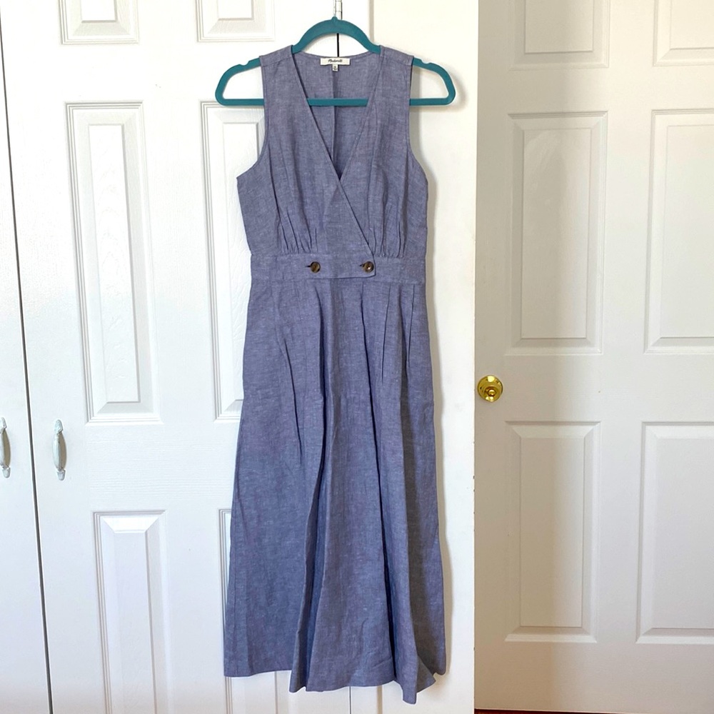 Madewell Linen/Cotton Midi Dress in Blue